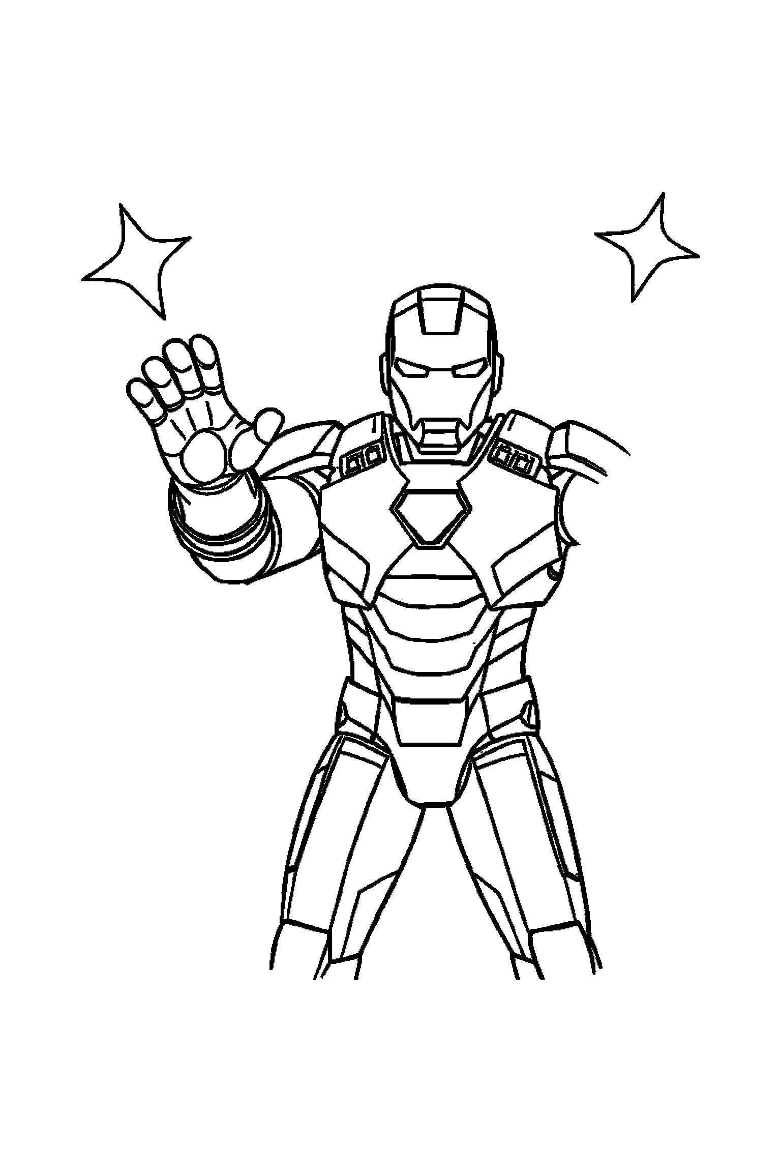 Coloriage Iron Man gratuit à imprimer : une armure volante devant une étoile