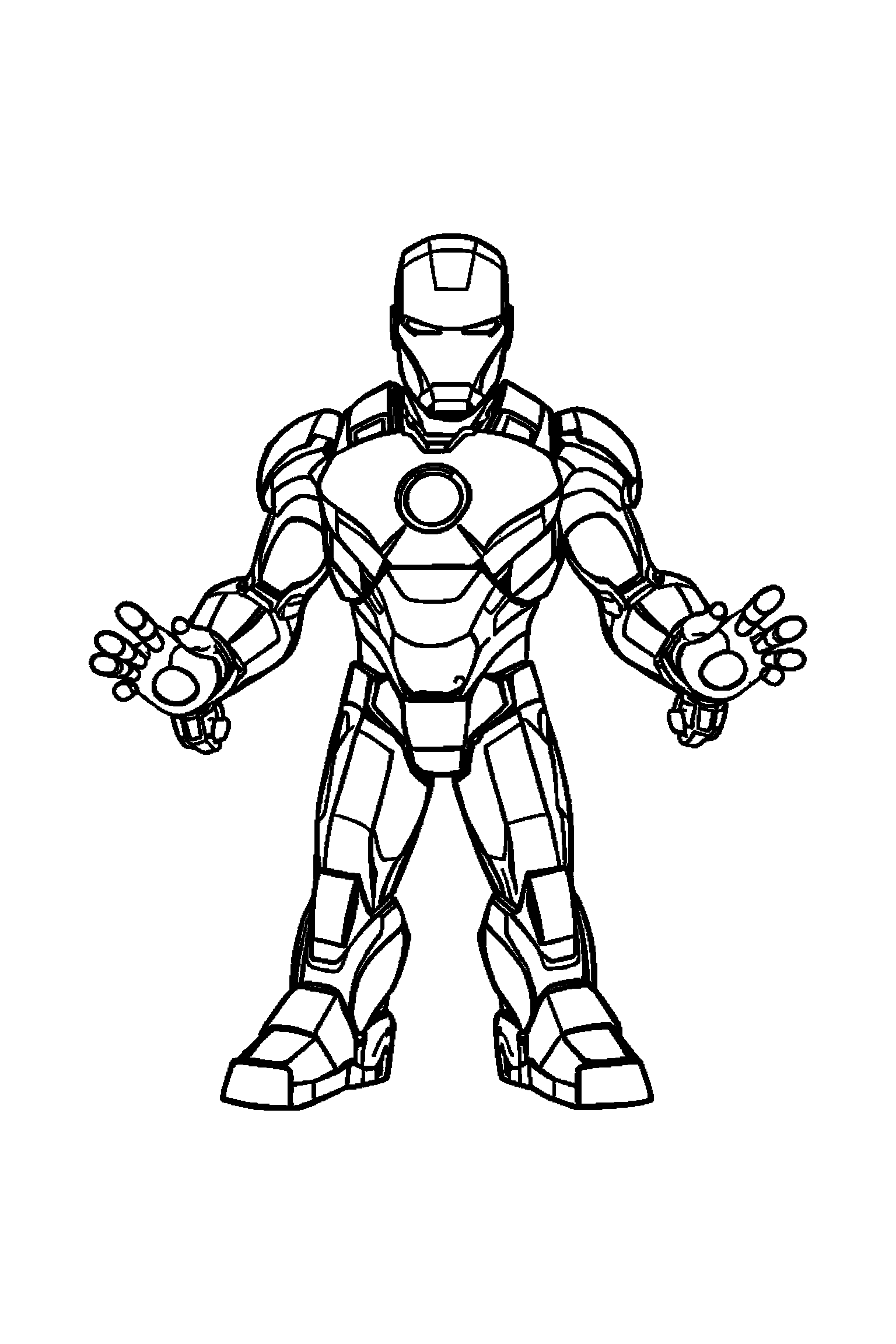 Coloriage Iron Man gratuit à imprimer : Iron Man debout en posture stable avec deux bras lisibles
