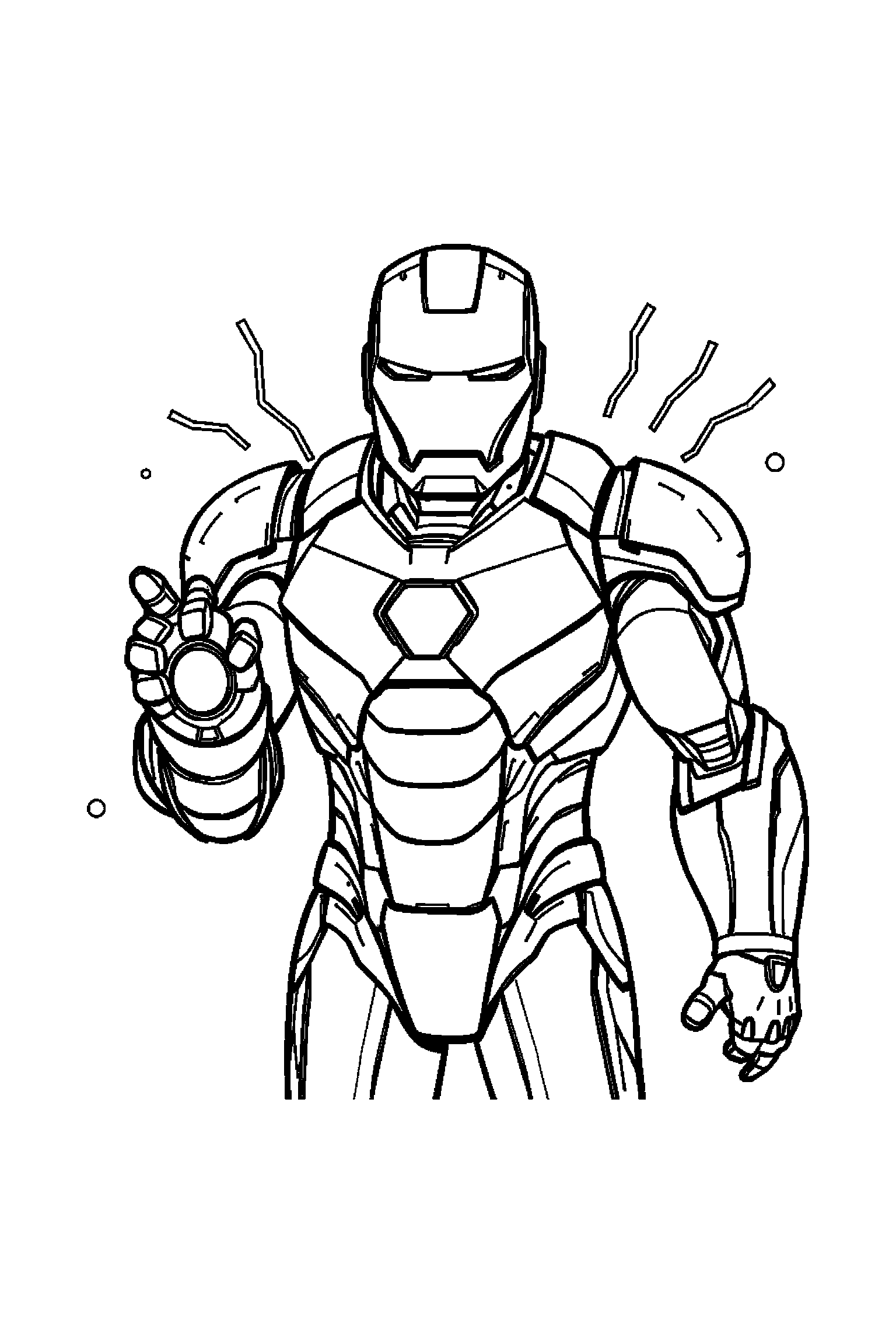 Coloriage Iron Man gratuit à imprimer : un héros en armure avec éclairs autour de lui