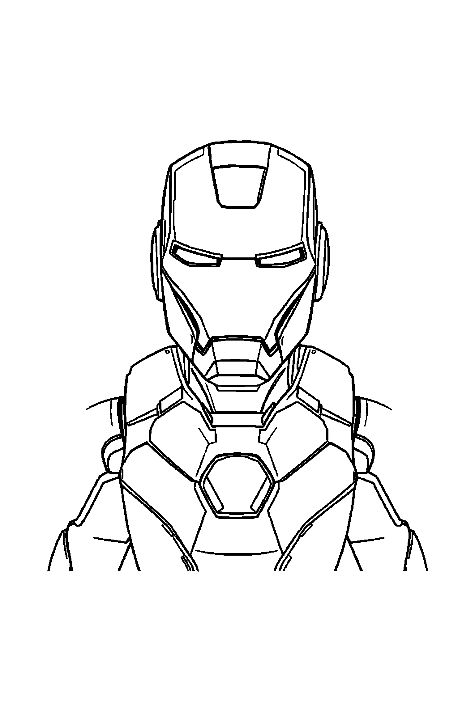 Coloriage Iron Man gratuit à imprimer : un casque Iron Man posé au centre de la page