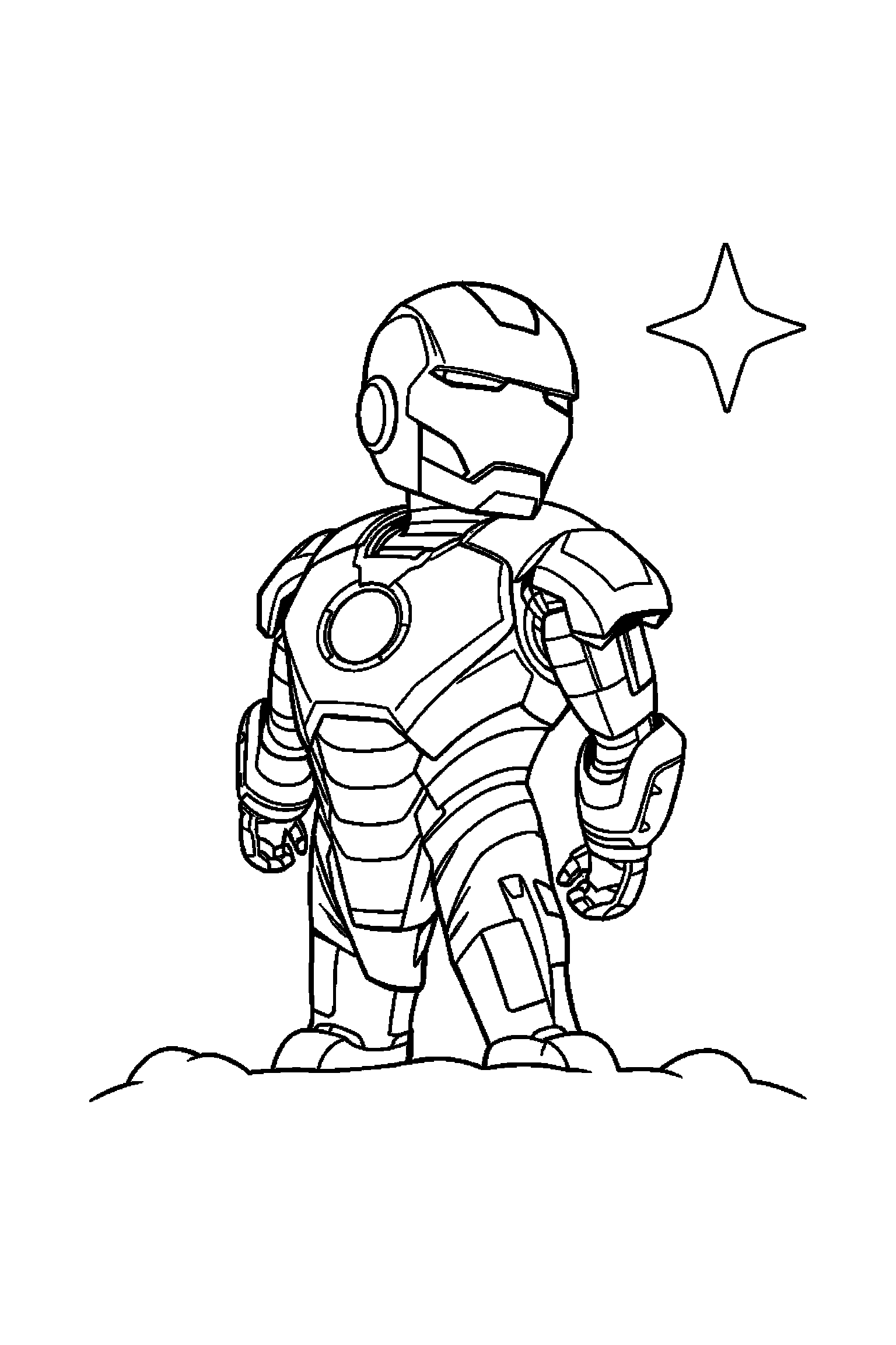 Coloriage Iron Man gratuit à imprimer : Tony Stark en armure qui regarde une étoile