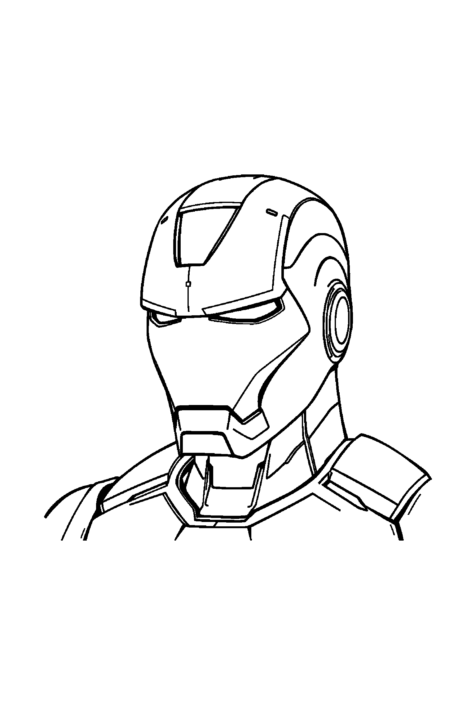 Coloriage Iron Man gratuit à imprimer : un casque Iron Man en portrait facile à colorier