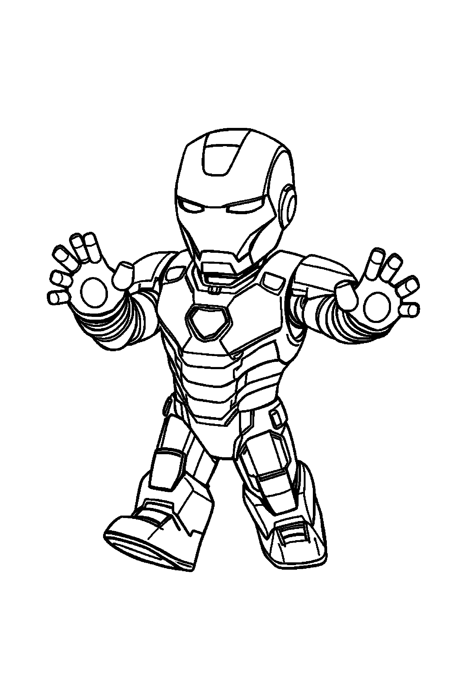 Coloriage Iron Man gratuit à imprimer : une armure volante qui marche calmement