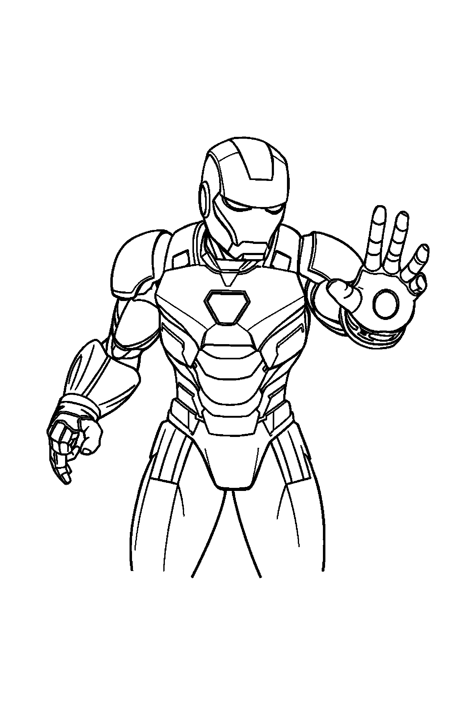 Coloriage Iron Man gratuit à imprimer : Iron Man dans une pose héroïque facile