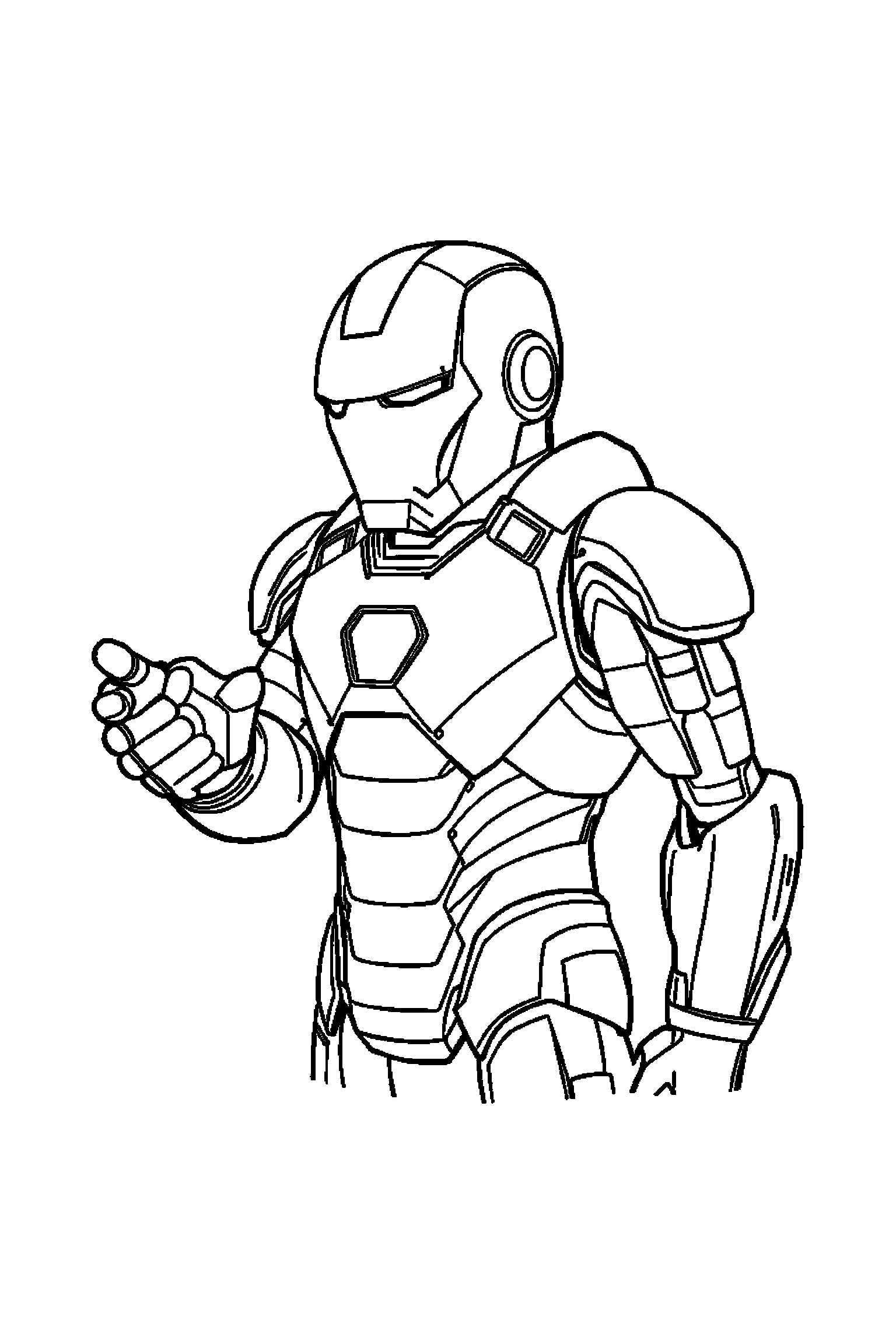 Coloriage Iron Man gratuit à imprimer : Tony Stark en armure tenant un casque devant lui