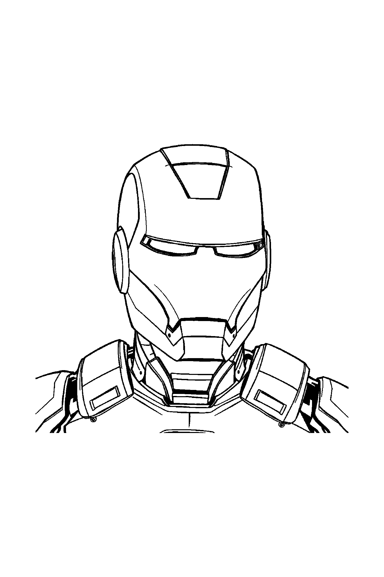 Coloriage Iron Man gratuit à imprimer : un casque Iron Man avec un décor très simple