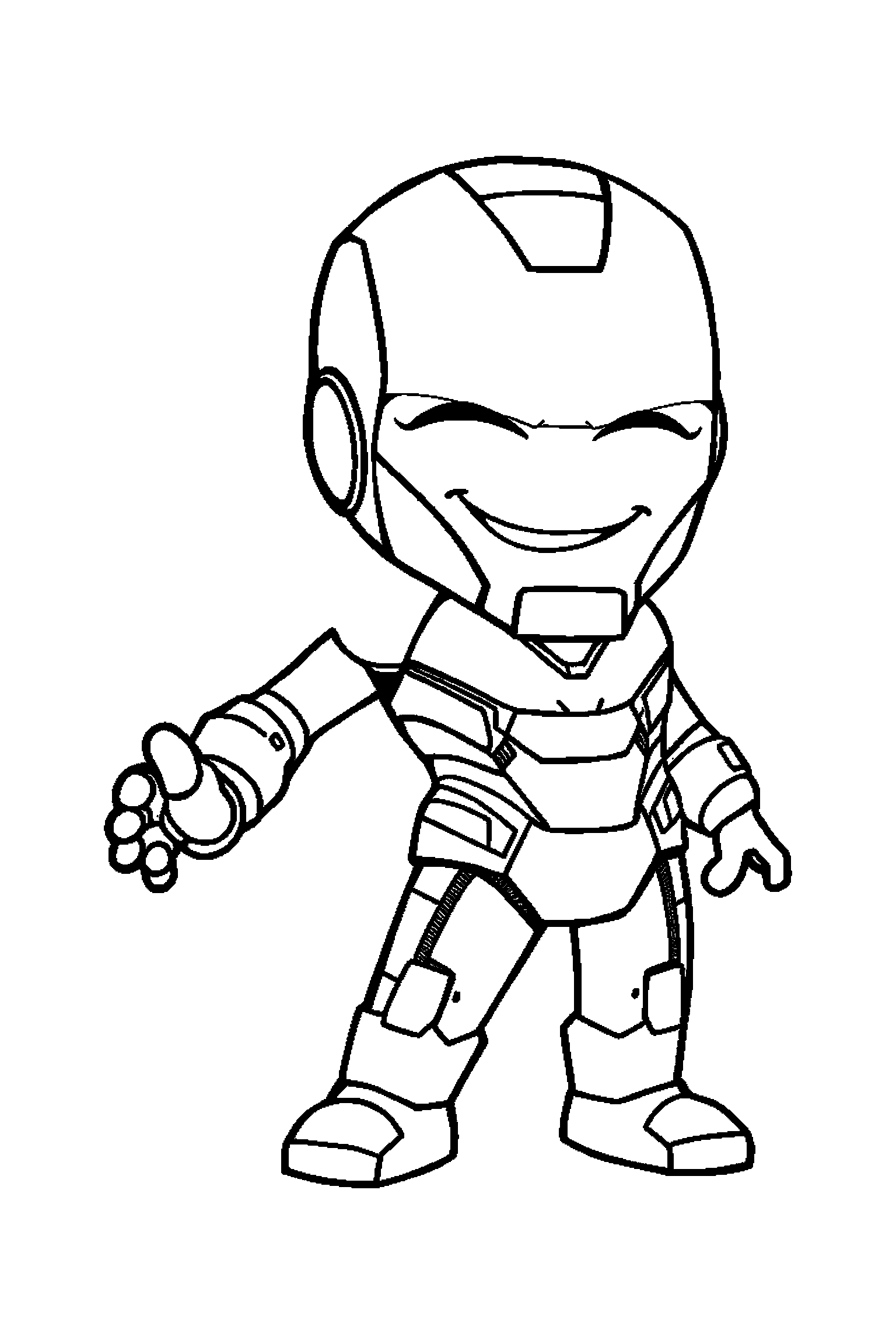 Coloriage Iron Man gratuit à imprimer : Tony Stark en armure avec une expression joyeuse