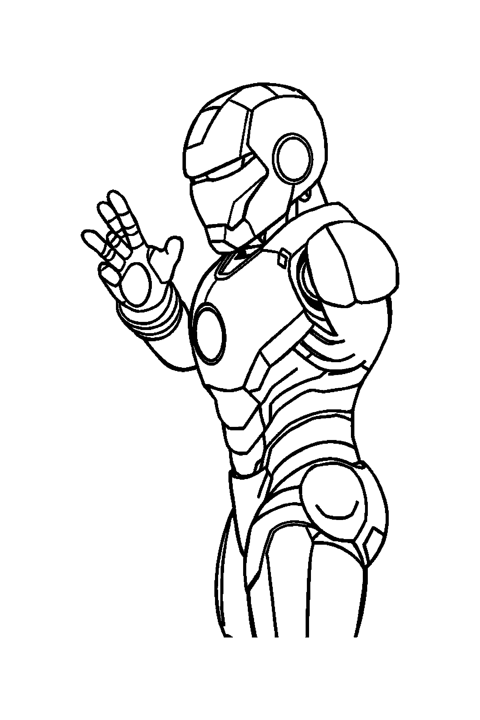 Coloriage Iron Man gratuit à imprimer : une armure volante dans une pose de profil simple
