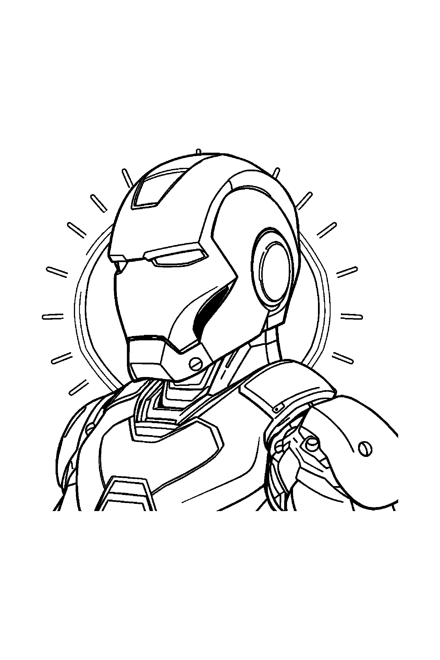 Coloriage Iron Man gratuit à imprimer : un casque Iron Man avec un décor d'arrière-plan
