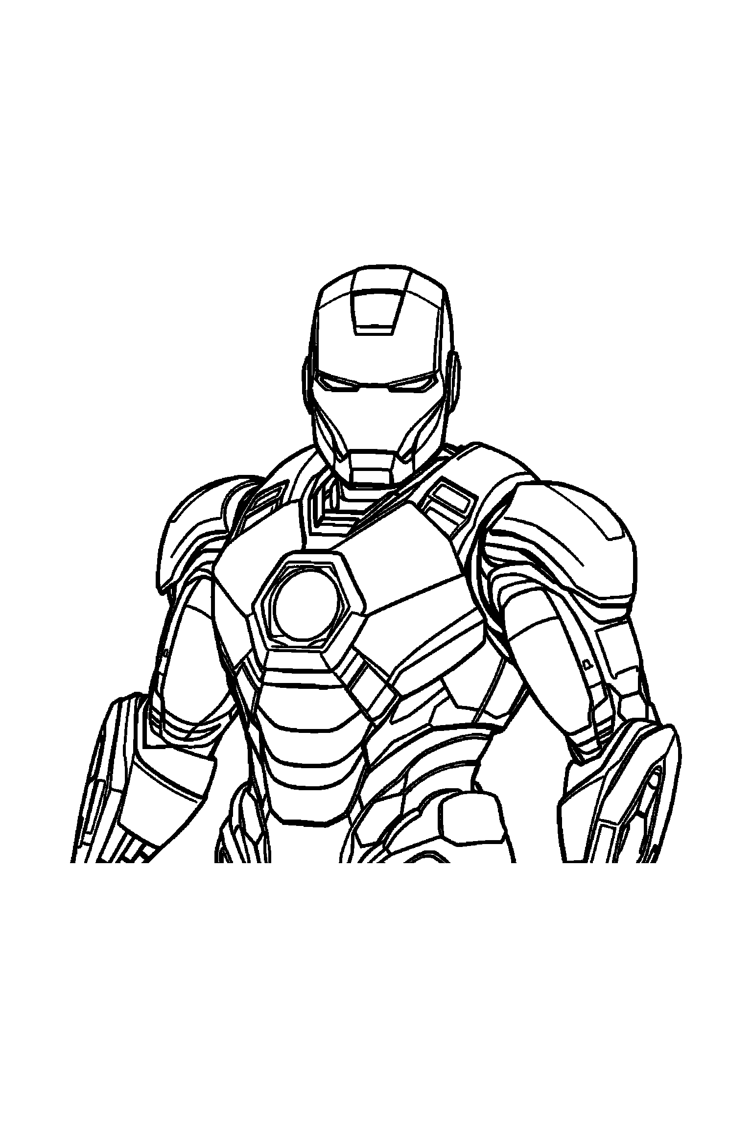Coloriage Iron Man gratuit à imprimer : une armure volante avec deux accessoires à colorier