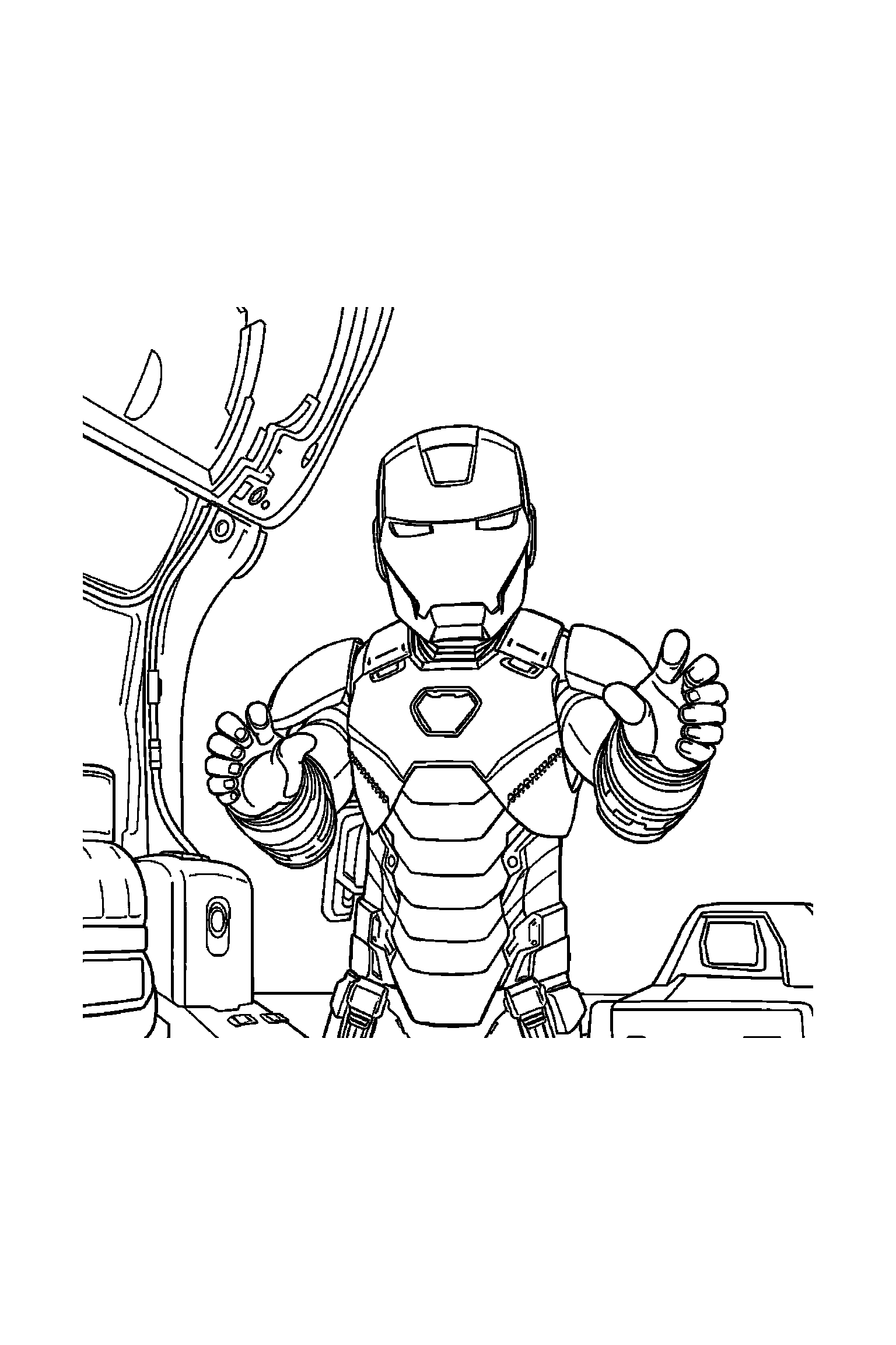 Coloriage Iron Man gratuit à imprimer : Tony Stark en armure qui prépare une activité