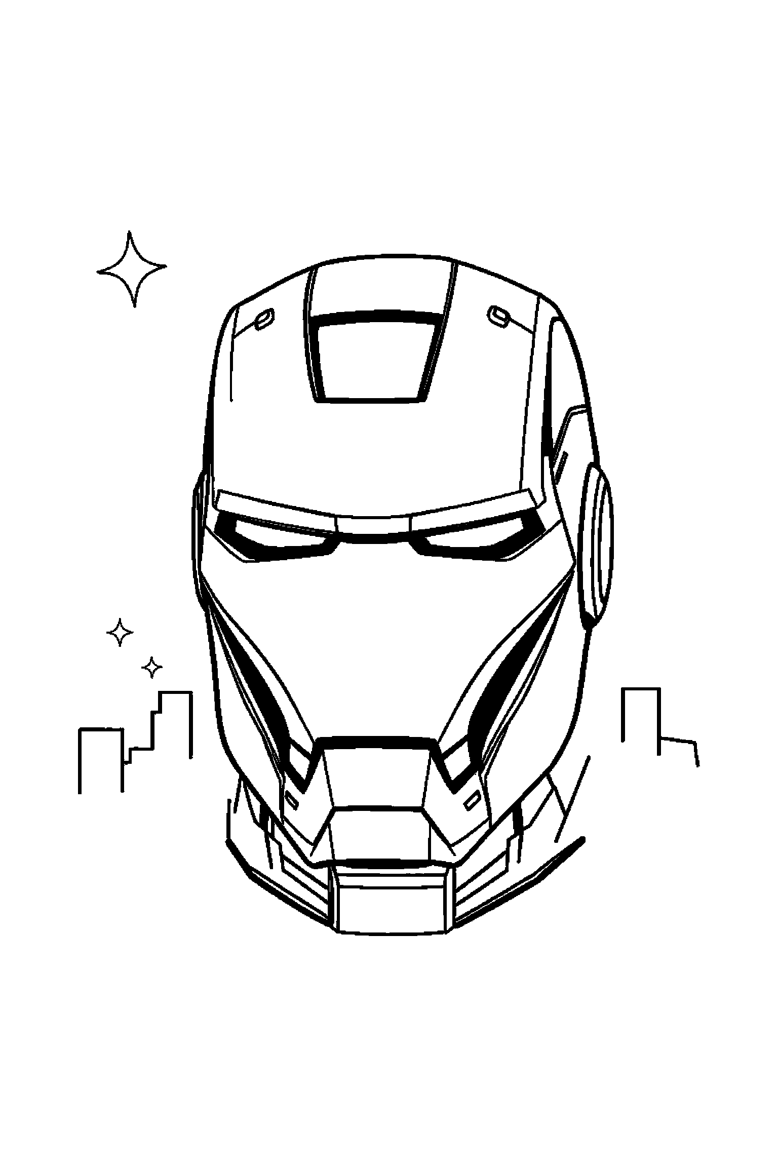 Coloriage Iron Man gratuit à imprimer : Casque Iron Man en grand portrait avec lignes simples
