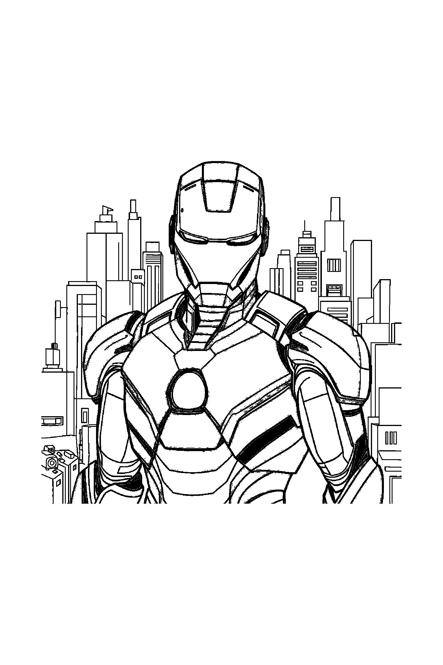 Coloriage Iron Man gratuit à imprimer : Portrait Iron Man avec cadre clair et peu de motifs à colorier