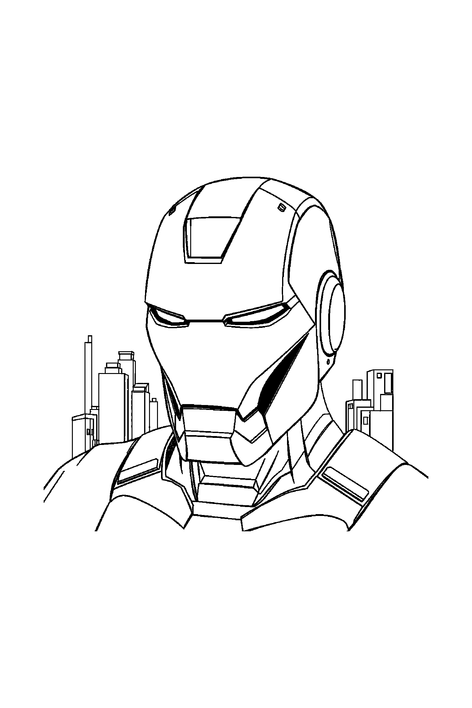 Coloriage Iron Man gratuit à imprimer : Casque Iron Man dans un cadre propre avec grands espaces blancs