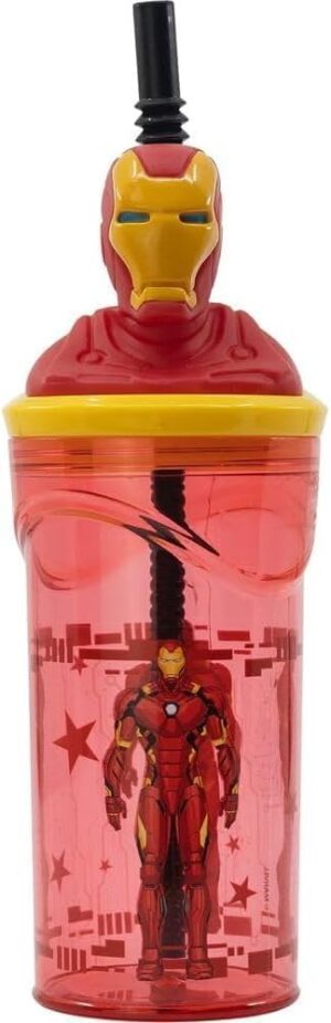 Gobelet réutilisable Iron Man avec paille et personnage 3D, 360 ml