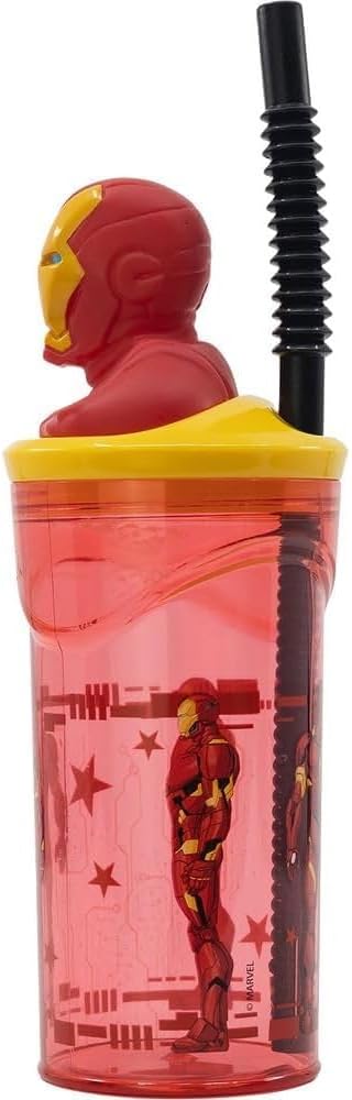 Gobelet réutilisable Iron Man avec paille et personnage 3D, 360 ml – Image 3