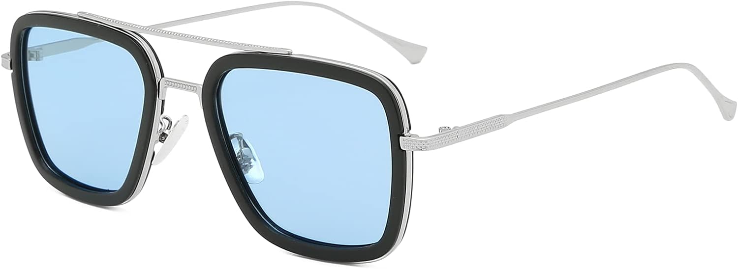 Lunettes de soleil Iron Man rétro à monture carrée en métal
