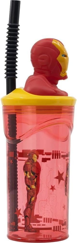 Gobelet réutilisable Iron Man avec paille et personnage 3D, 360 ml – Image 2