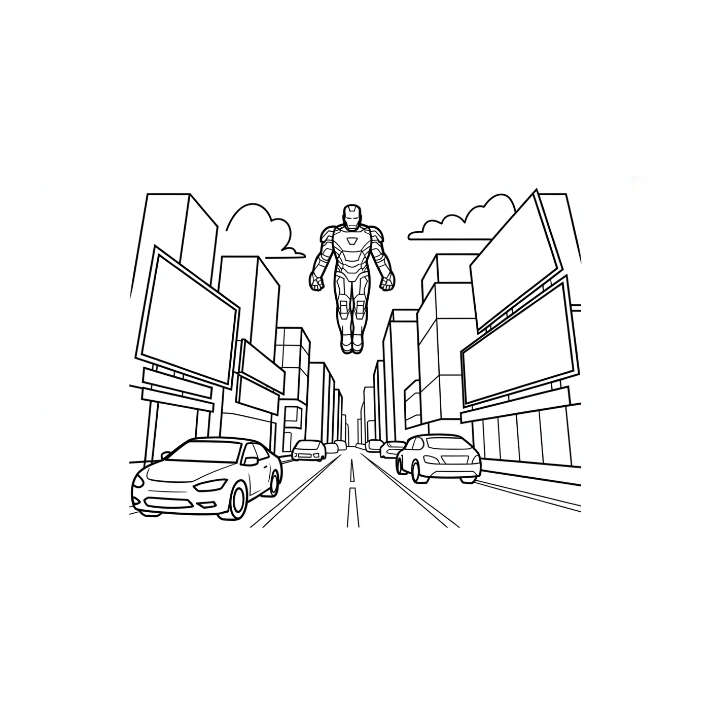 Coloriage Iron Man gratuit à imprimer : Iron Man en armure complète