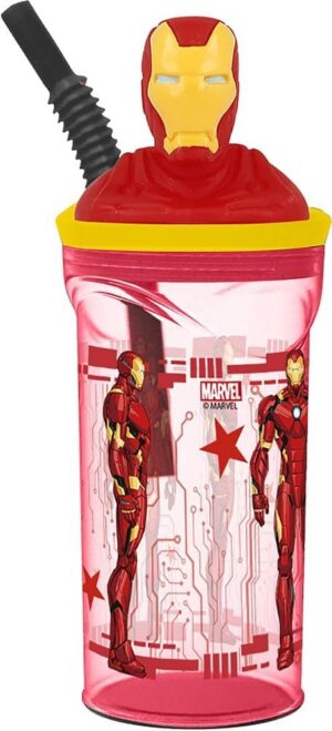 Gobelet Marvel Avengers Iron Man 360 ml rouge avec paille et figurine 3D