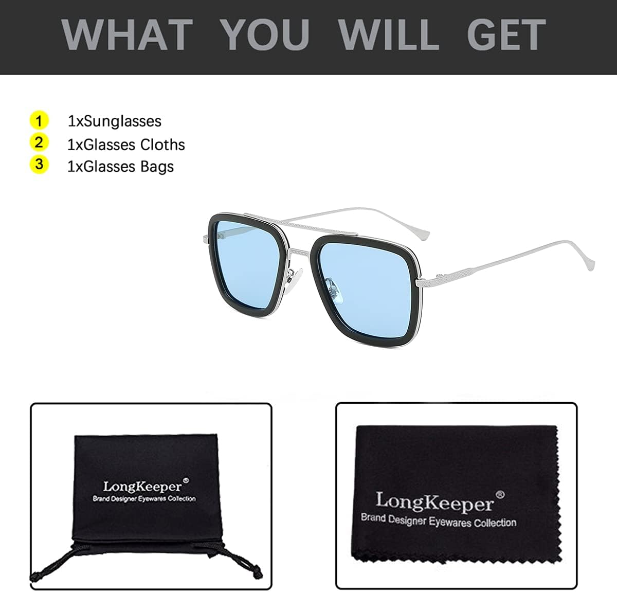 Lunettes de soleil Iron Man rétro à monture carrée en métal – Image 5