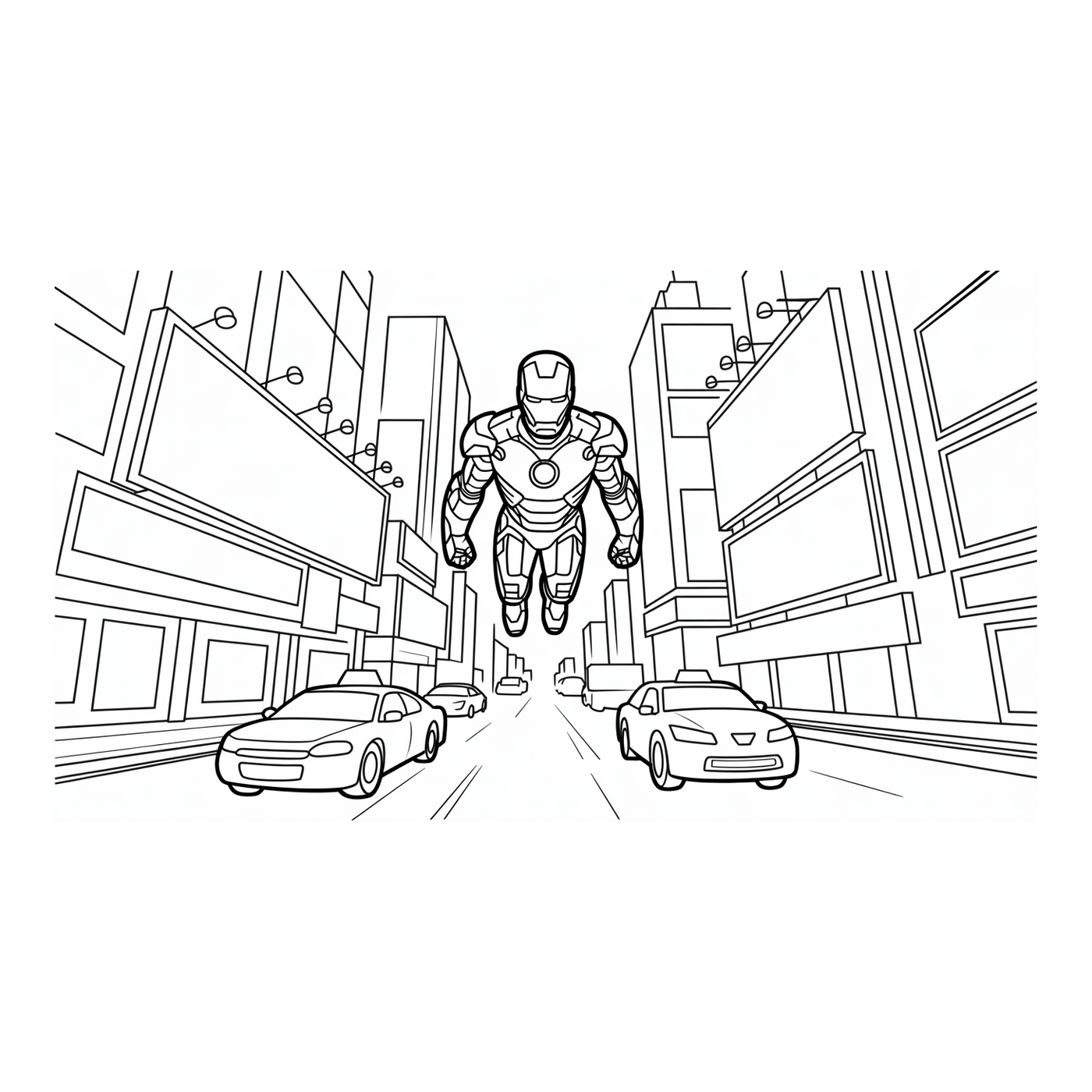 Coloriage Iron Man gratuit à imprimer : Iron Man prêt à décoller