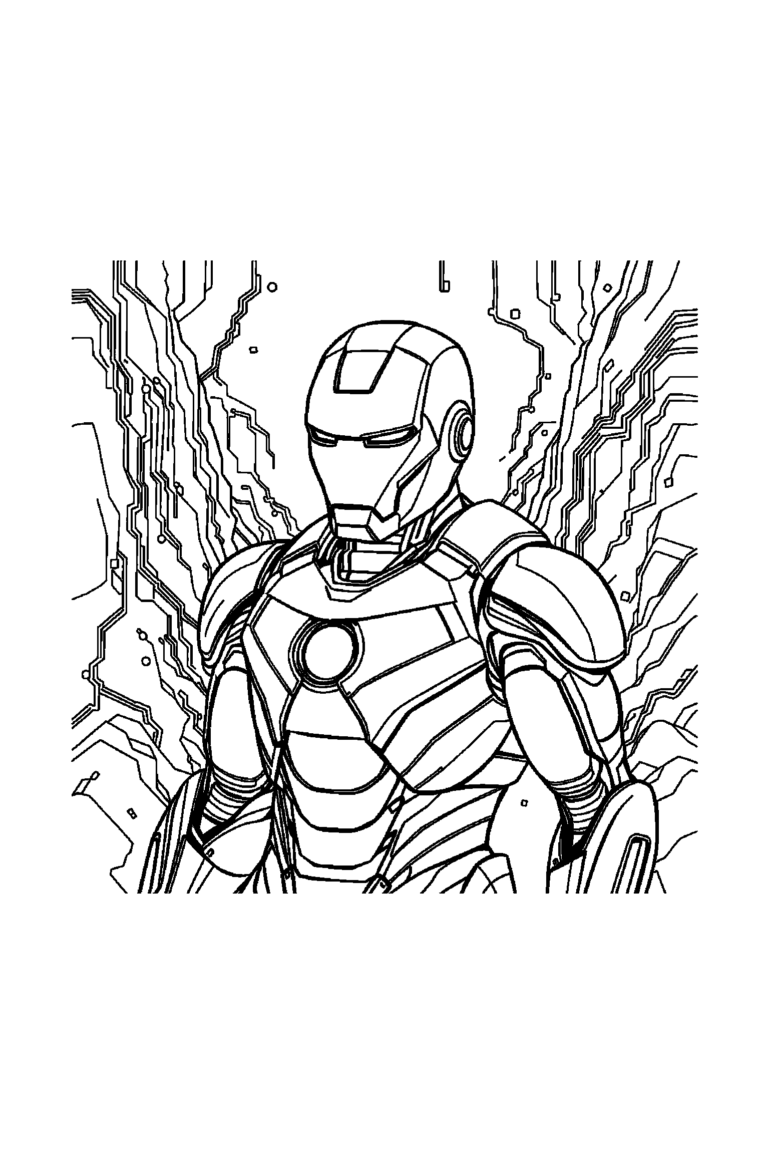 Coloriage Iron Man gratuit à imprimer : les héros Marvel avec arrière-plan complet à colorier