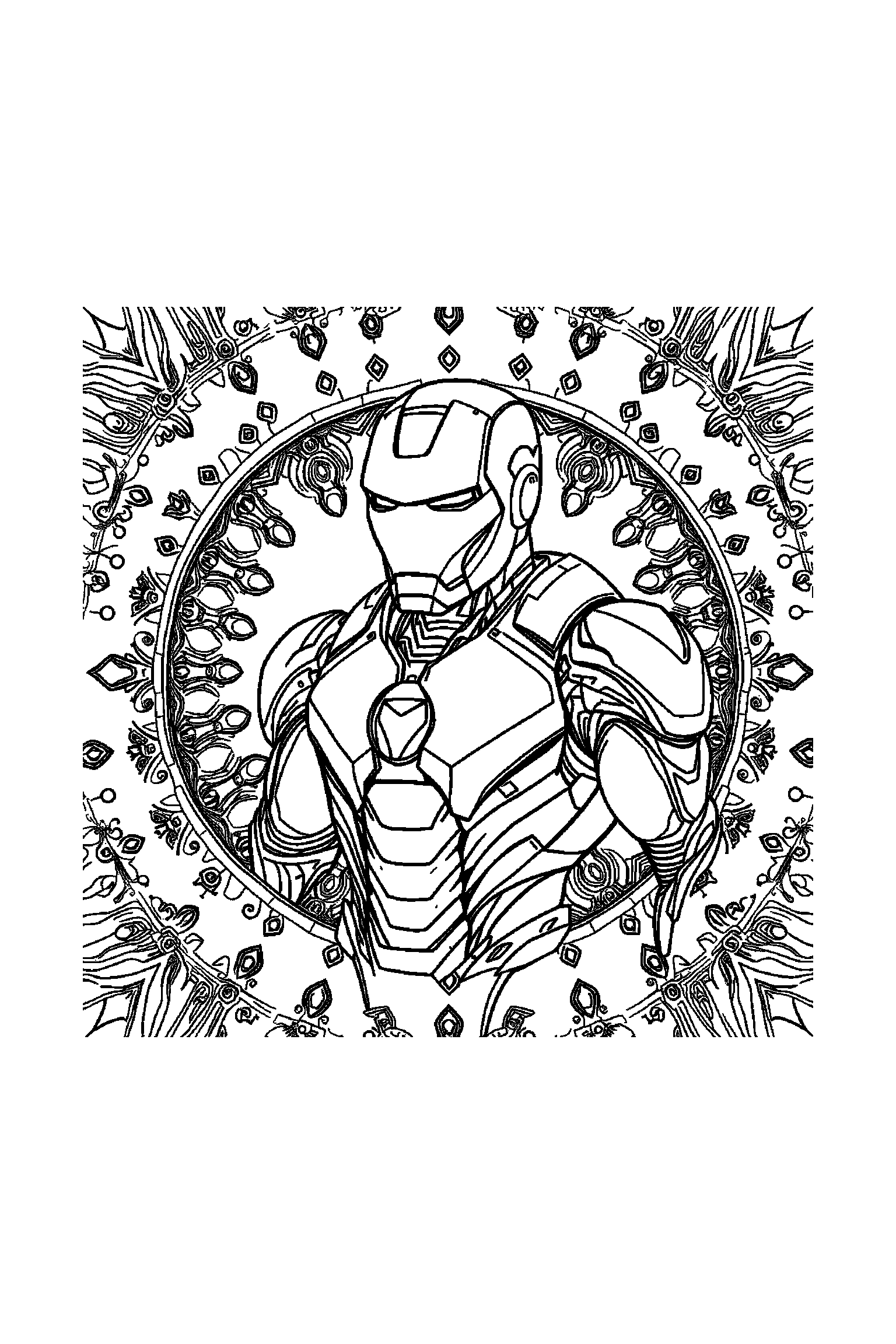 Coloriage Iron Man gratuit à imprimer : motif difficile de éclairs autour de un héros en armure