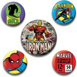 Badge rétro Marvel Iron Man multicolore, 1 grand et 4 petits