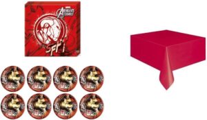 Pack fête Avenger Iron Man avec 8 assiettes, nappe et 20 serviettes