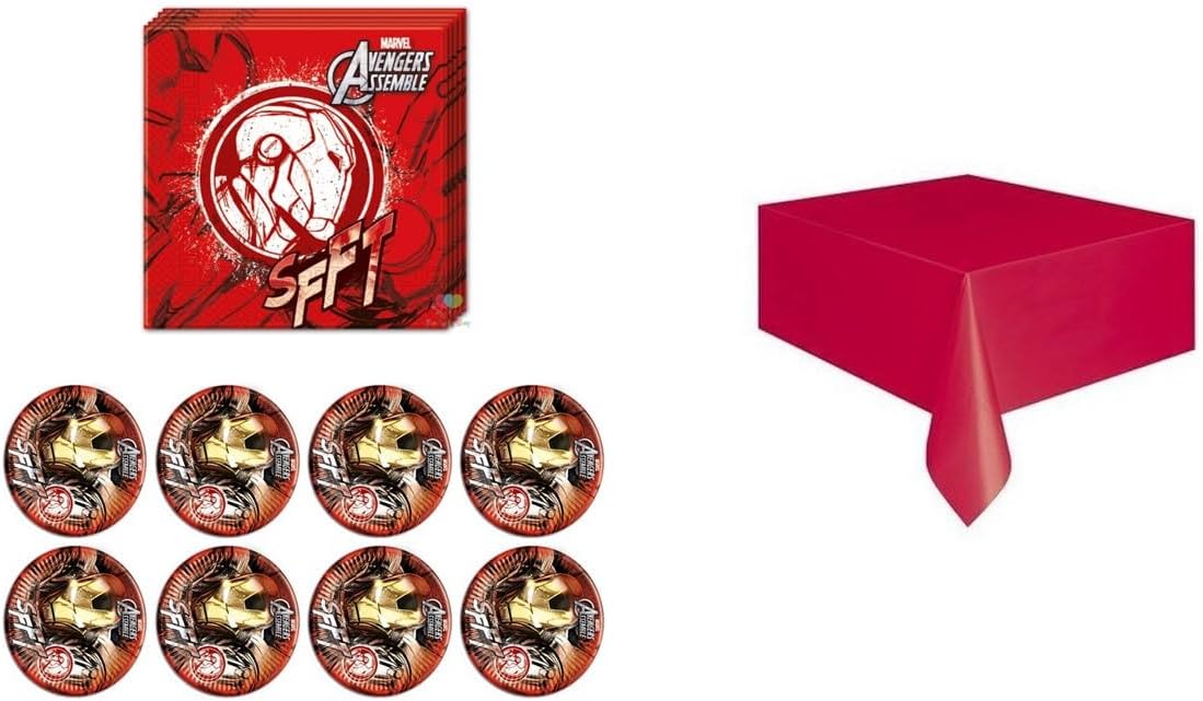 Pack fête Avenger Iron Man avec 8 assiettes, nappe et 20 serviettes