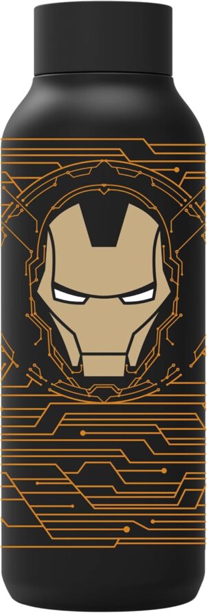 Bouteille isotherme Iron Man noir en acier inoxydable à double paroi
