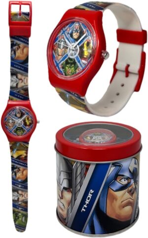 Montre enfant analogique Marvel Iron Man rouge avec boîte en étain