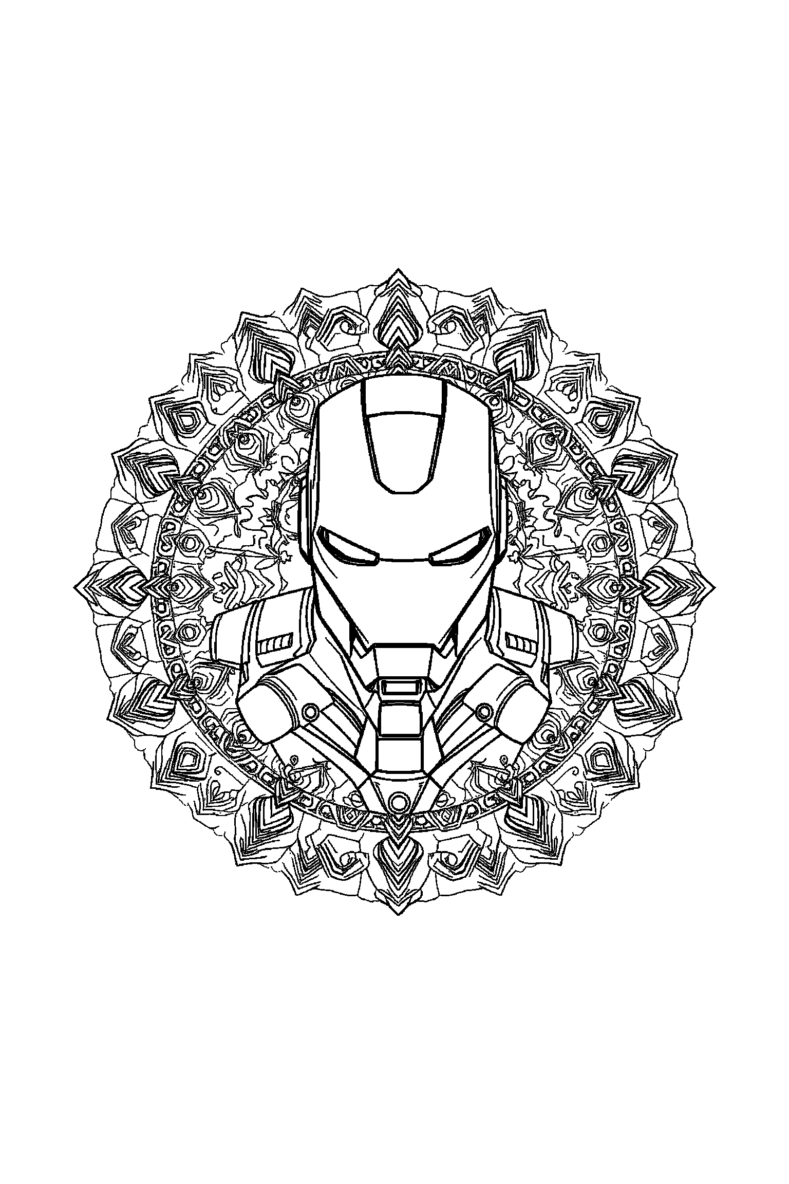 Coloriage Iron Man gratuit à imprimer : motif difficile de éclairs autour de un héros en armure