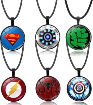 Lot de 6 colliers pendentifs Iron Man Tony Stark, Hulk et Spider en verre incurvé convexe