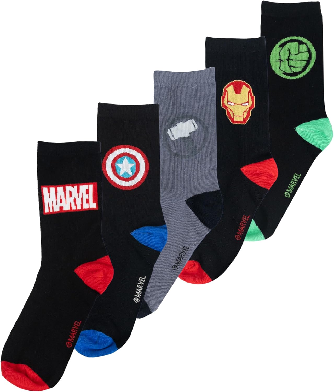 Lot de 5 paires de chaussettes Marvel Iron Man et Avengers homme noir/gris 40-45 – Image 2