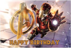Fond photo d'anniversaire Iron Man en tissu doux