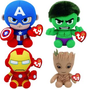 Set de 4 peluches Marvel Iron Man et super-héros 15 cm