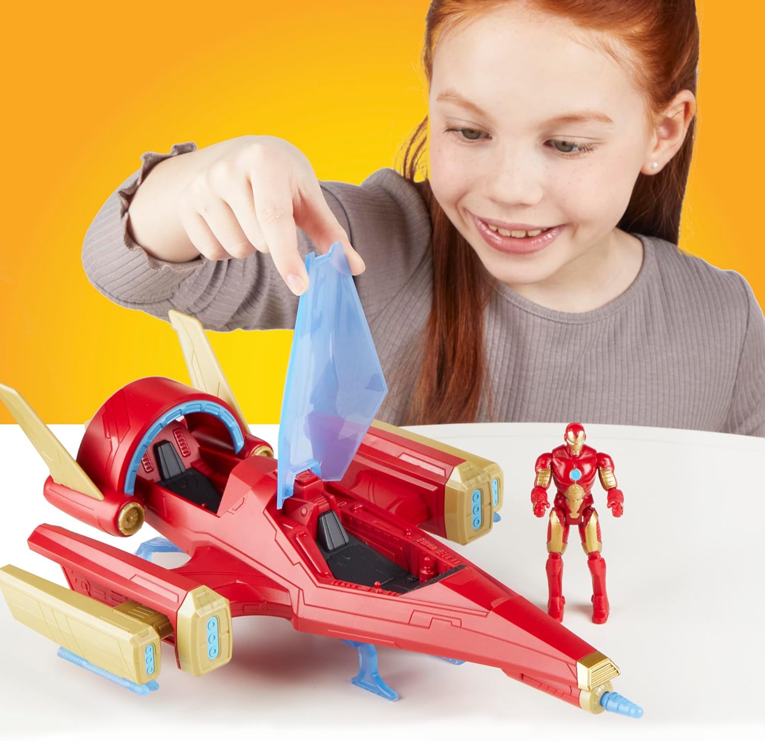 Marvel Avengers Iron Man, jet de combat à répulseur avec figurine 10 cm – Image 4