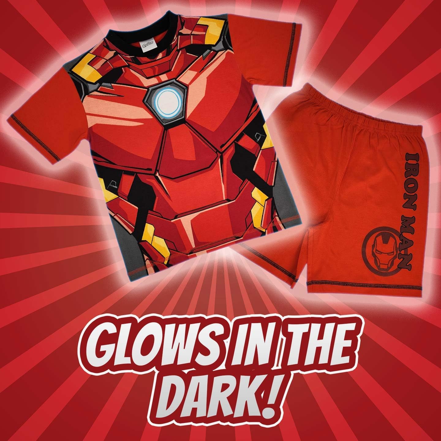 Pyjama court Avengers Iron Man en coton 100 % avec devant phosphorescent – Image 2