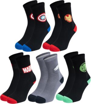Lot de 5 paires de chaussettes Marvel Iron Man et Avengers homme noir/gris 40-45