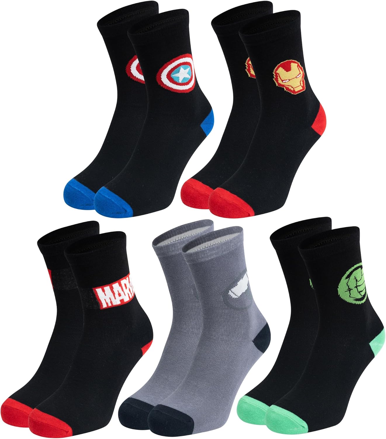 Lot de 5 paires de chaussettes Marvel Iron Man et Avengers homme noir/gris 40-45