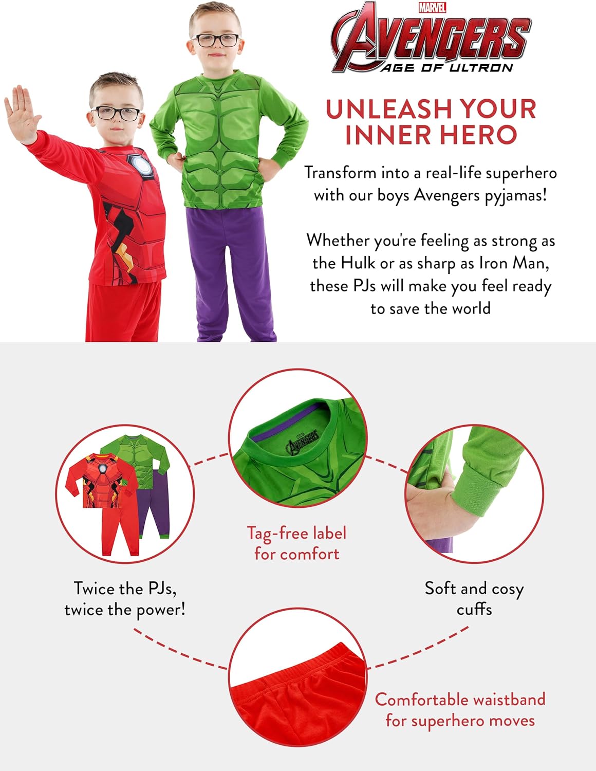 Pack de 2 pyjamas Marvel Avengers enfants Iron Man et Hulk – Image 4