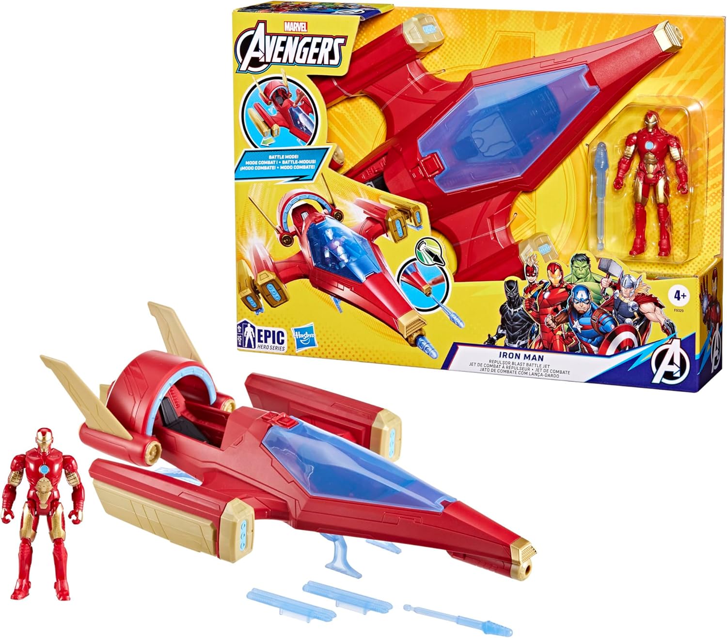 Marvel Avengers Iron Man, jet de combat à répulseur avec figurine 10 cm – Image 3