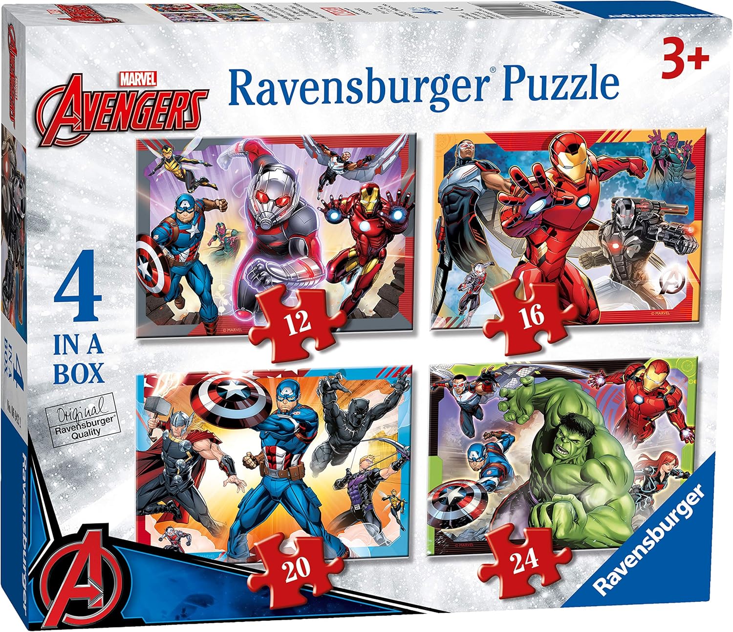 Puzzle Marvel Avengers 4 en 1 avec Iron Man, 12, 16, 20 et 24 pièces