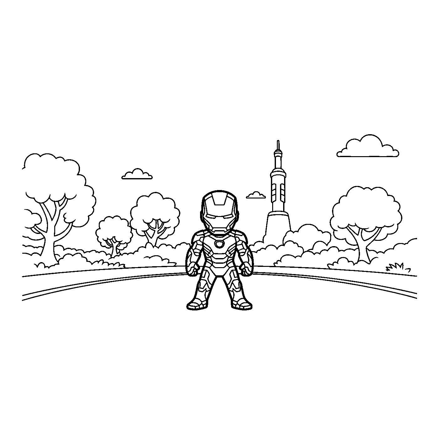 Coloriage Iron Man gratuit à imprimer : armure volante dans le ciel