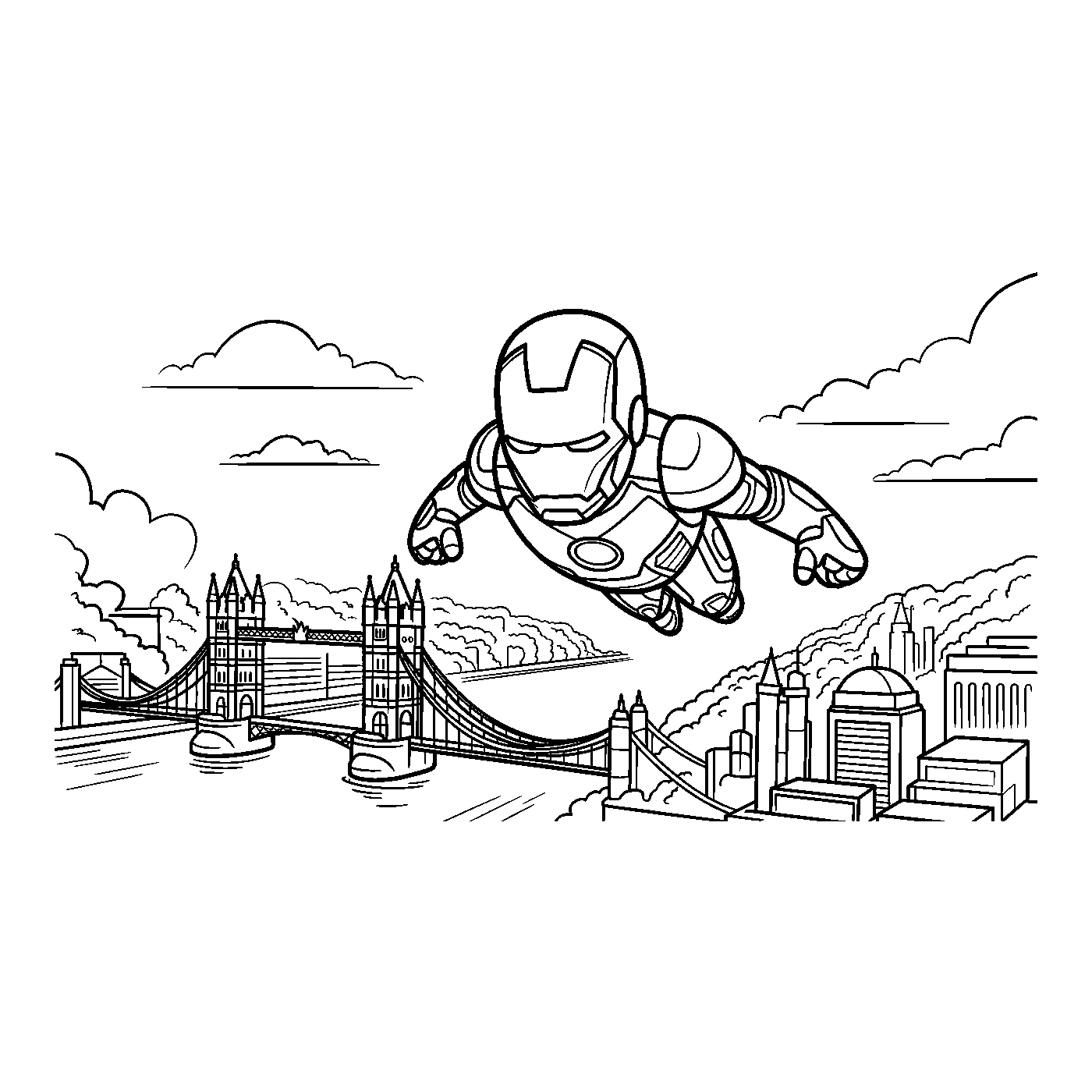 Coloriage Iron Man gratuit à imprimer : Iron Man avec effets d'énergie