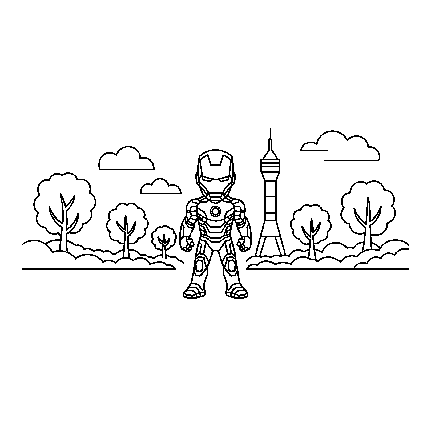 Coloriage Iron Man gratuit à imprimer : Iron Man dans son atelier